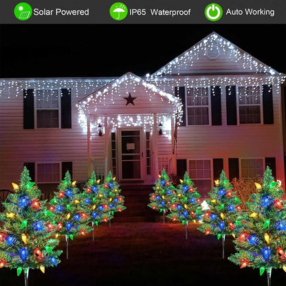 Homeleo Juego de 4 árboles de Navidad solares con 80 luces LED mult...