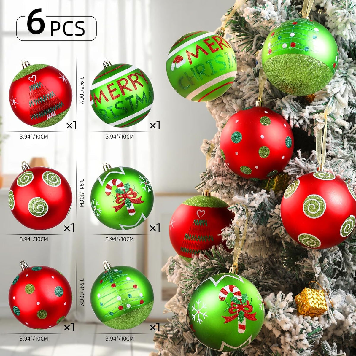 Lanpn 6 adornos grandes de Navidad para exteriores de 4 pulgadas, d...