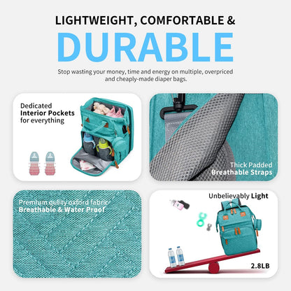 KABAQOO Mochila para pañales con estación de cambio desmontable, bo...