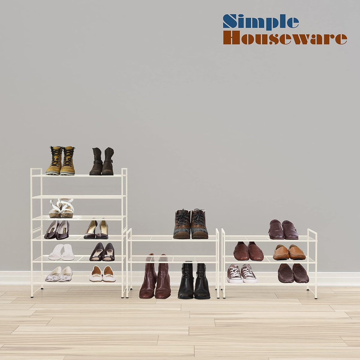 Simple Houseware Zapatero apilable de 3 niveles, con rejilla, color...