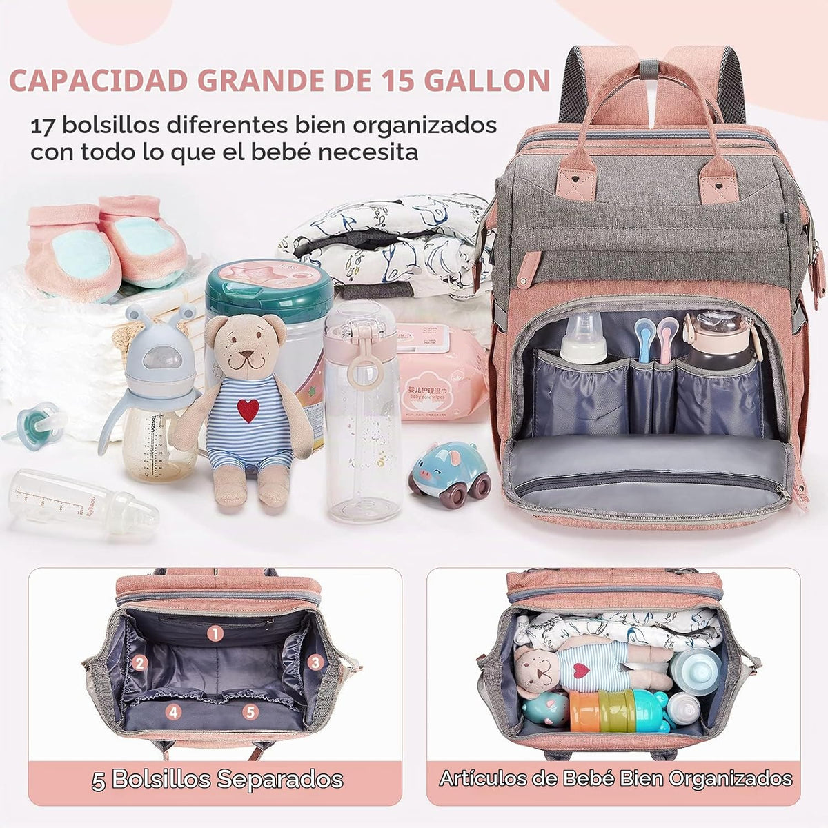 DERJUNSTAR Mochila para pañales \u2013 Bolsa de pañales de gran cap...