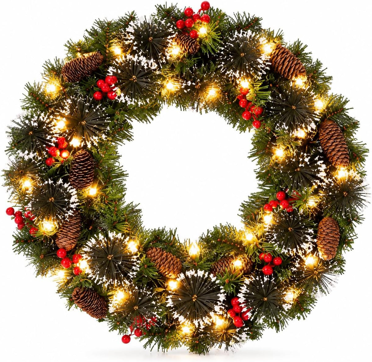 Aptliton Corona de Navidad iluminada de 18 pulgadas, 30 luces LED p...