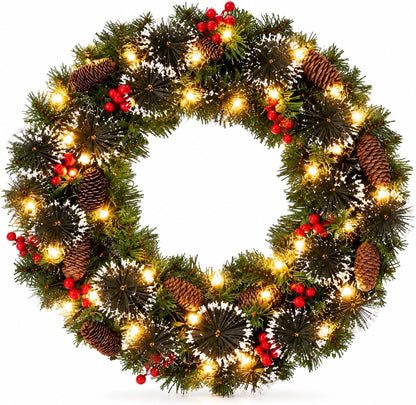 Aptliton Corona de Navidad iluminada de 18 pulgadas, 30 luces LED p...
