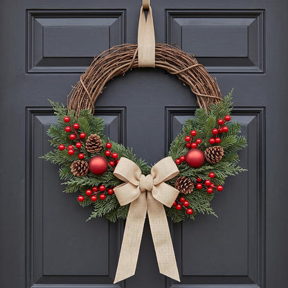 lovemoon 70 tallos de pino artificiales de Navidad con bayas rojas,...