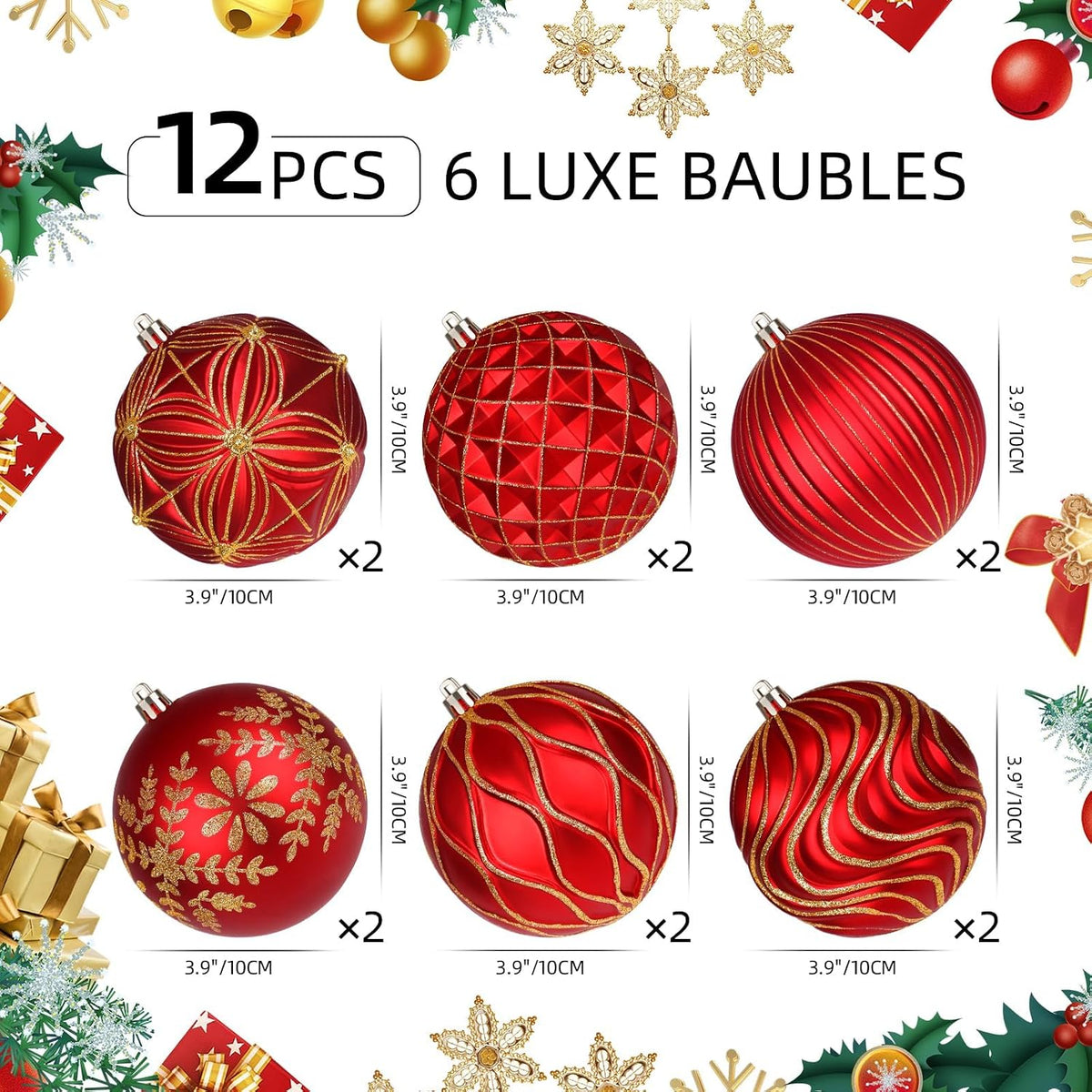 Lanpn 12 bolas de Navidad grandes de 4 pulgadas, decoraciones colga...