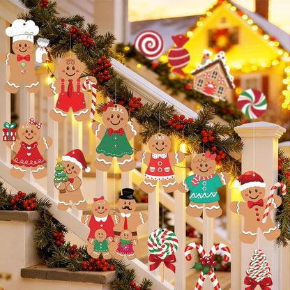 20 piezas de decoraciones navideñas de pan de jengibre para exterio...