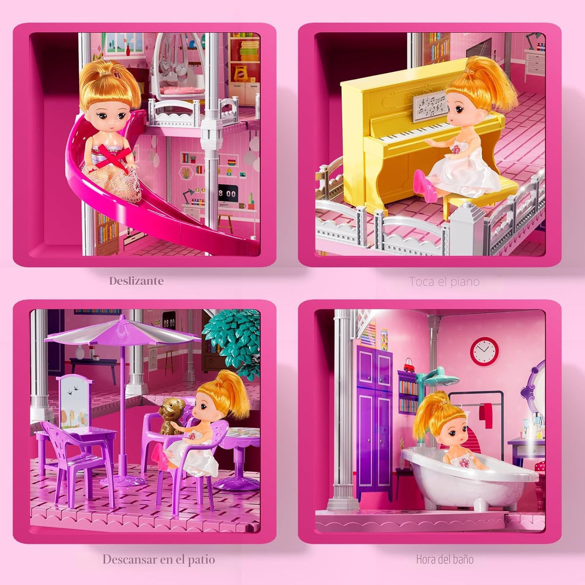 JUKUDAHU Villa Playset para niñas de 3 a 7 años, casa de 4 plantas,...