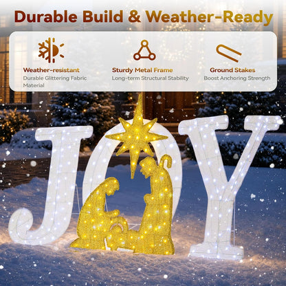 Decoración de letrero de alegría iluminado de Navidad con temporiza...