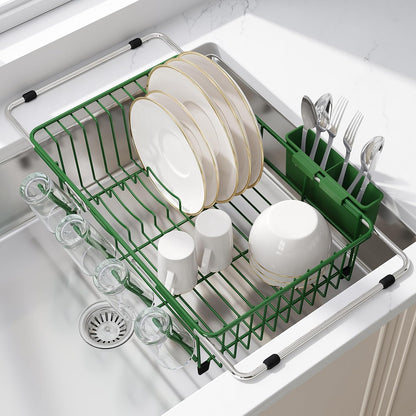 JASIWAY Escurridor de platos verde en fregadero, escurridor de plat...