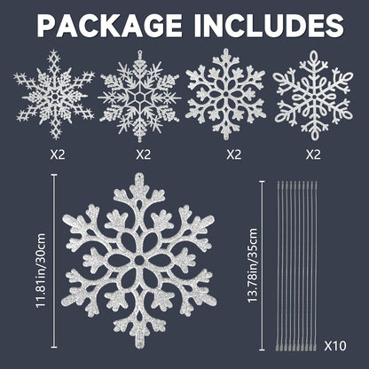 6 adornos grandes de copos de nieve plateados de 12 pulgadas, copos...