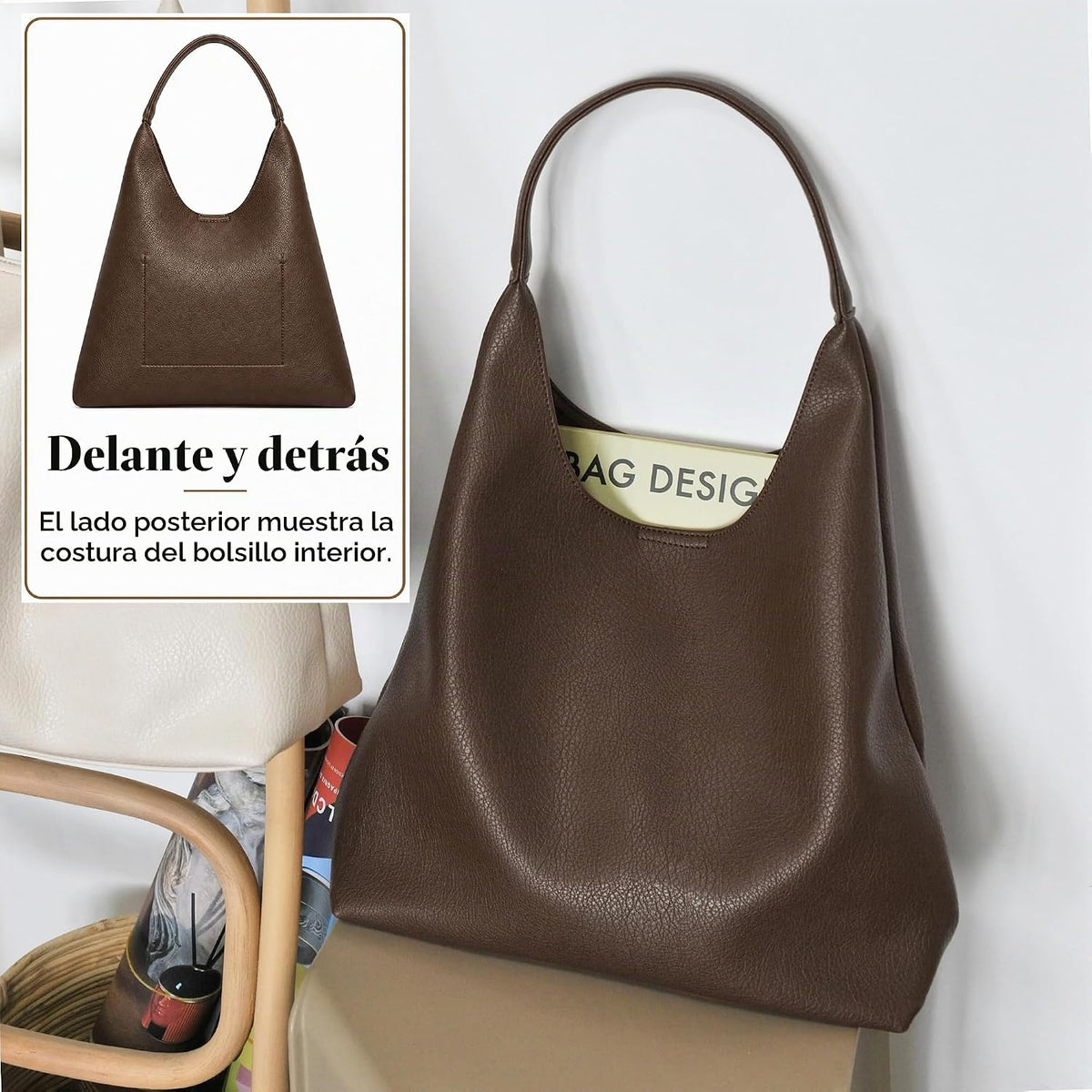 Bolsos Hobo para mujeres, bolso de hombro de cuero vegano suave, bo...