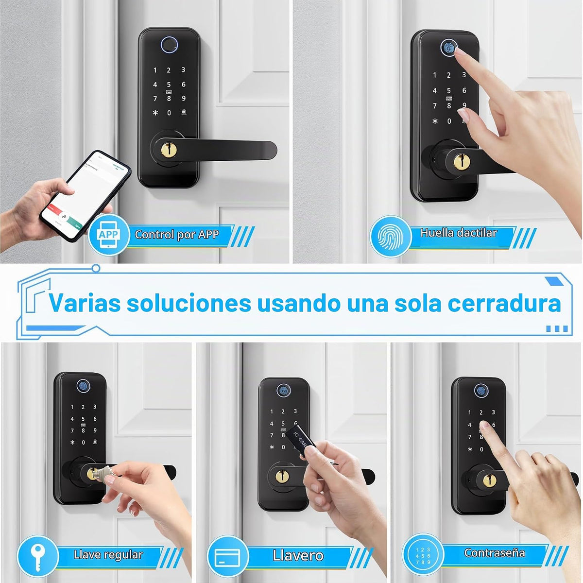 Cerradura de puerta de huella digital inteligente con cerradura de...