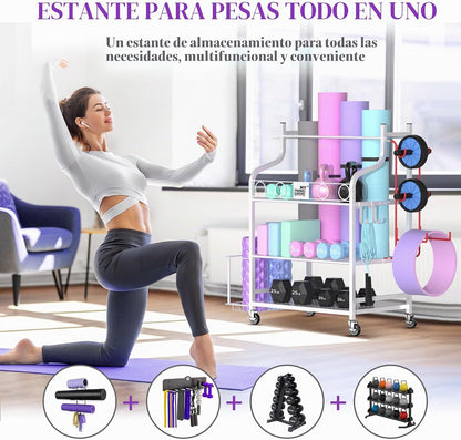 Mythinglogic Estante de gimnasio en casa para mancuernas, esterilla...
