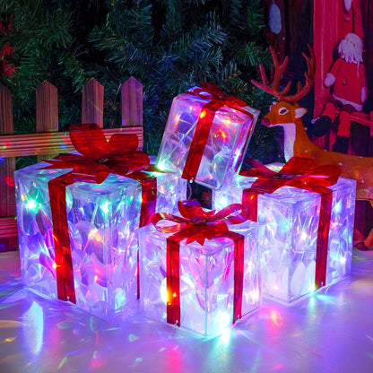 Juego de 4 cajas iluminadas de Navidad, decoración multicolor para...