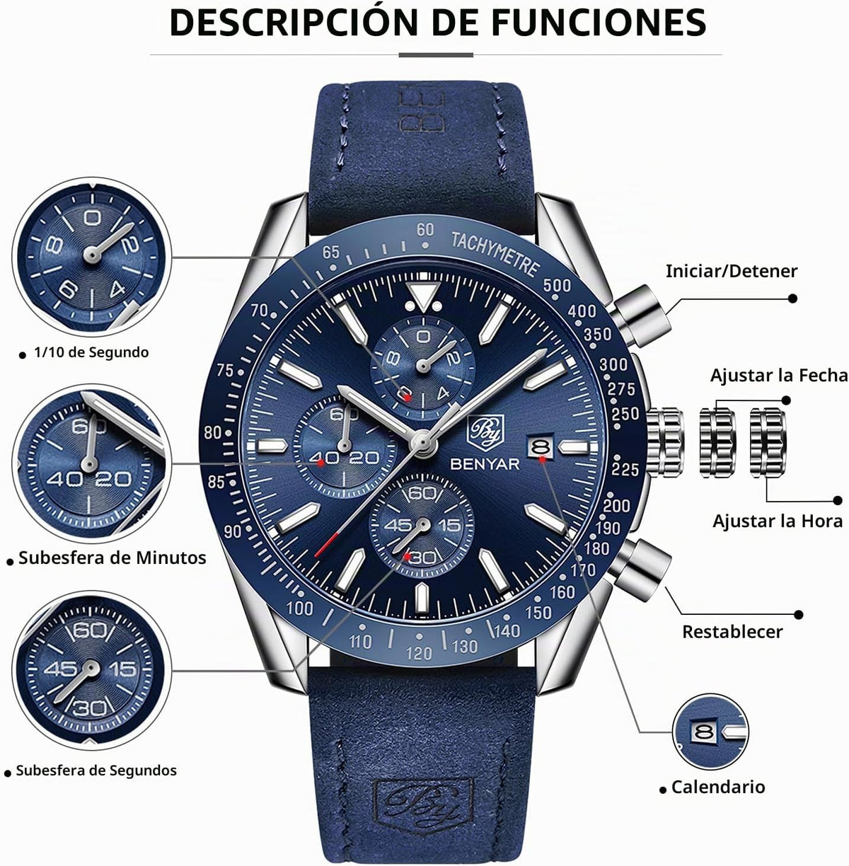 BENYAR Reloj para hombre analógico cronógrafo de cuarzo, impermeabl...