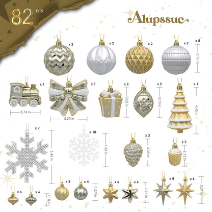 Alupssuc - Juego de 82 bolas de Navidad clásicas, color blanco y do...