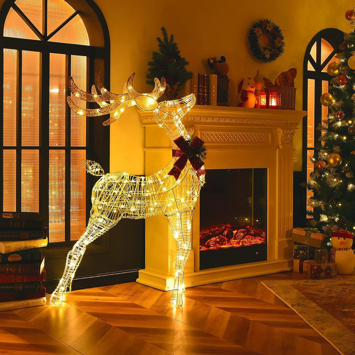 Tangkula - Reno iluminado de Navidad de 4.4 pies, ciervo 3D para ex...