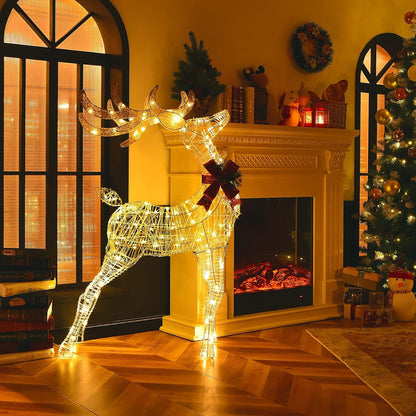Tangkula - Reno iluminado de Navidad de 4.4 pies, ciervo 3D para ex...