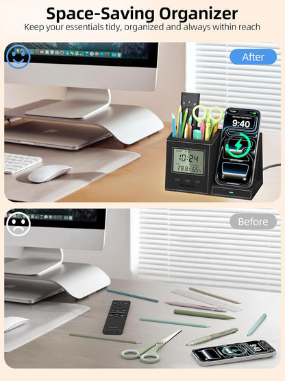 Investme Soporte para bolígrafo con cargador inalámbrico, organizad...