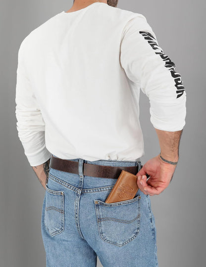 Harley-Davidson Billetera triple con bloqueo RFID de cuero genuino...
