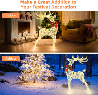 Tangkula - Reno iluminado de Navidad de 4.4 pies, ciervo 3D para ex...