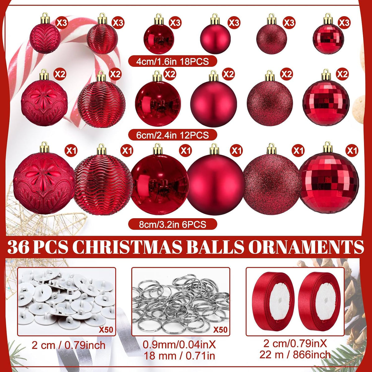 Relaxgiant 36 bolas de Navidad para techo, color burdeos | Tamaños...
