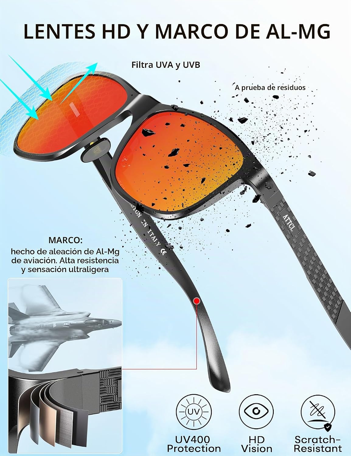 ATTCL Gafas de sol polarizadas para hombre Al-Mg Metal ultraligeras...