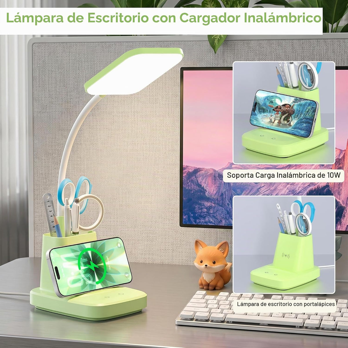 Sailstar Lámpara de escritorio LED con carga inalámbrica de 10 W y...