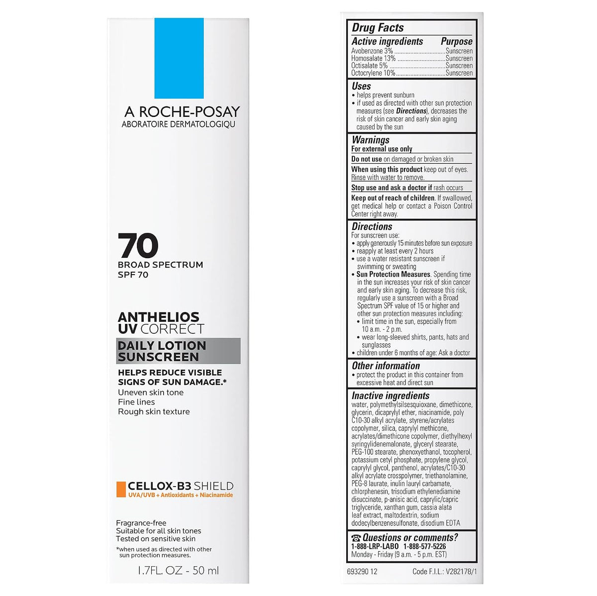 La Roche-Posay Anthelios UV Correct SPF 70 Face Sunscreen &amp; Lot...