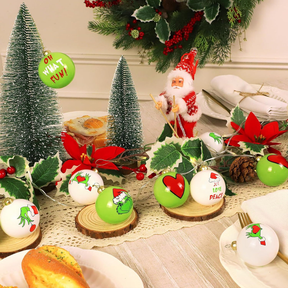 Decoraciones navideñas, juego de 12 adornos navideños verdes y blan...