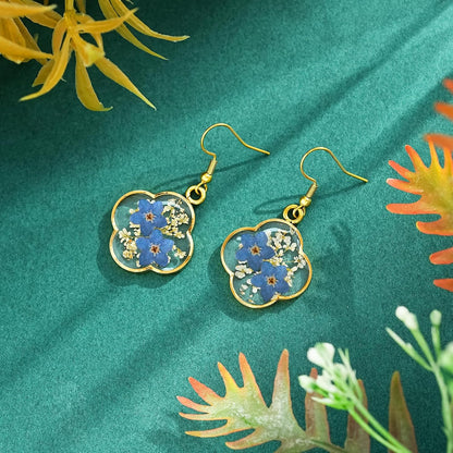 Hefestus Aretes de Flores Prensadas Reales para Mujeres, Diseño Col...