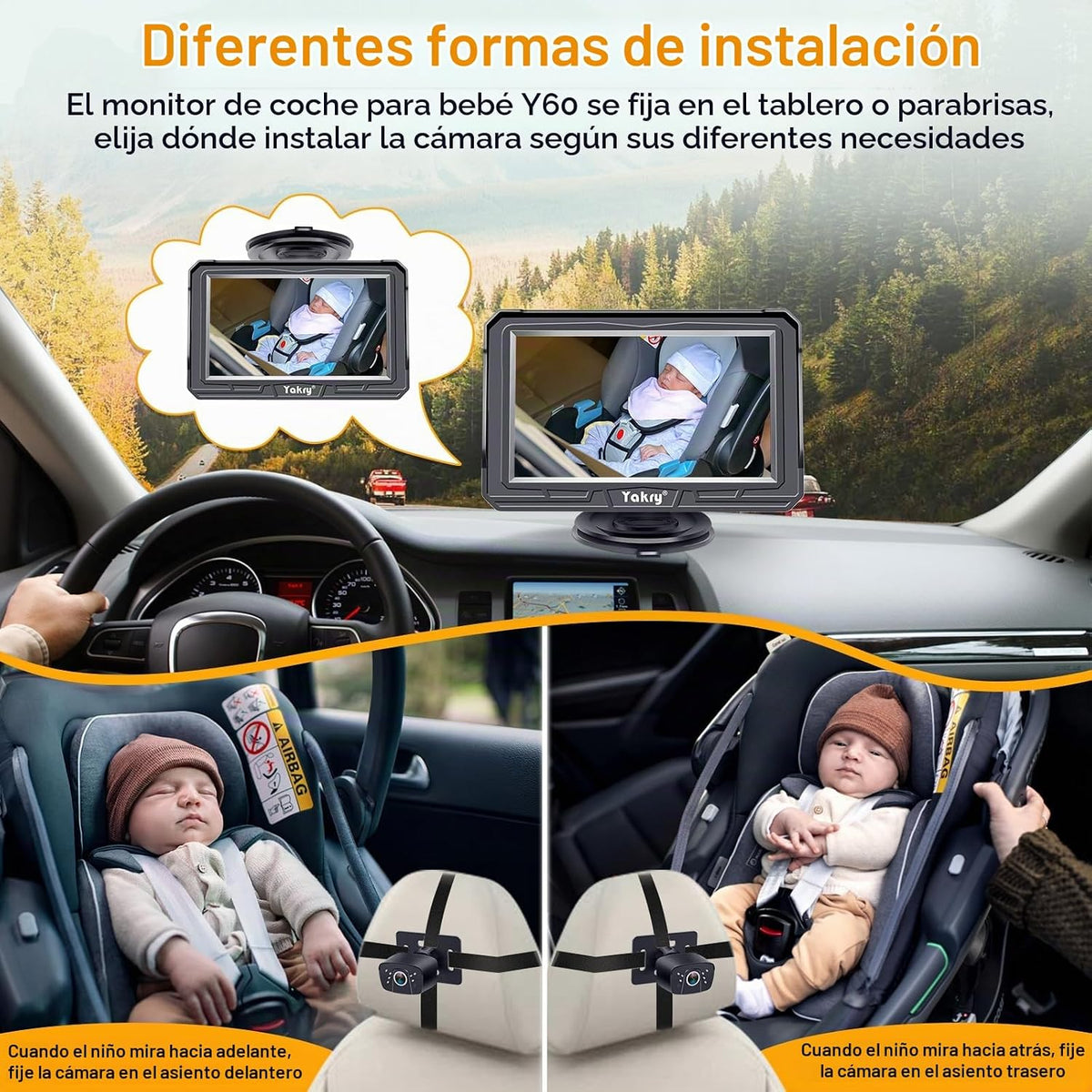 Yakry Cámara de coche de bebé para asiento trasero - HD 1080P, gran...