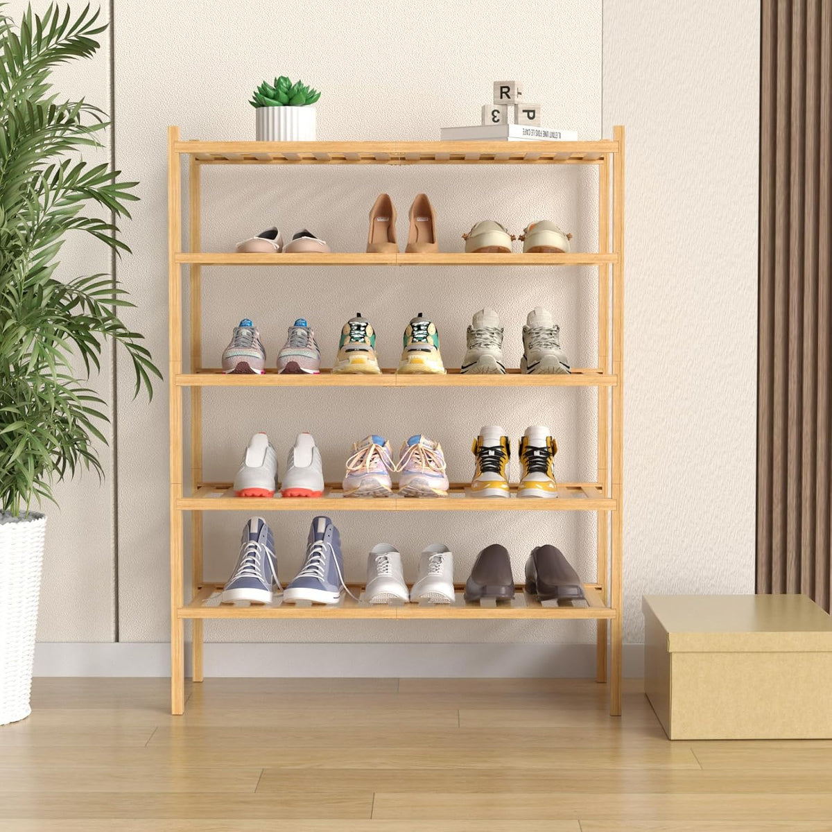 ROMGUAR CRAFT Zapatero de bambú de 5 niveles para closet independie...