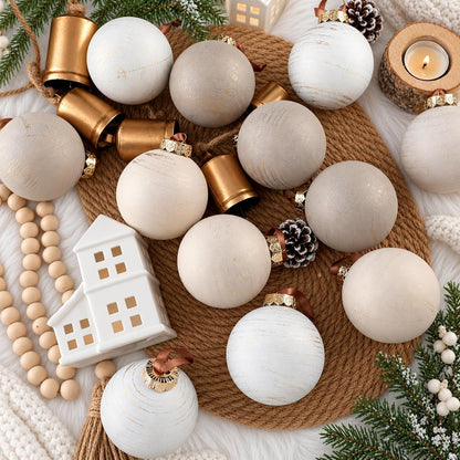 Yunlly - 12 adornos de Navidad neutros 2026, beige avena marfil | B...