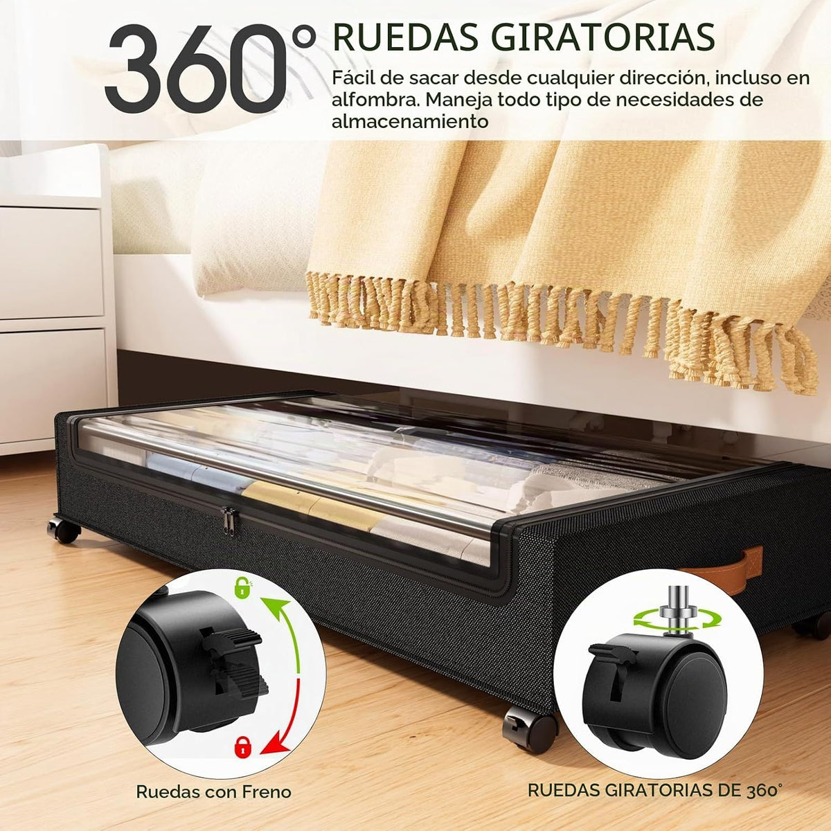 Yecaye Almacenamiento debajo de la cama con ruedas, paquete de 2 co...