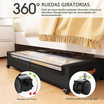 Yecaye Almacenamiento debajo de la cama con ruedas, paquete de 2 co...