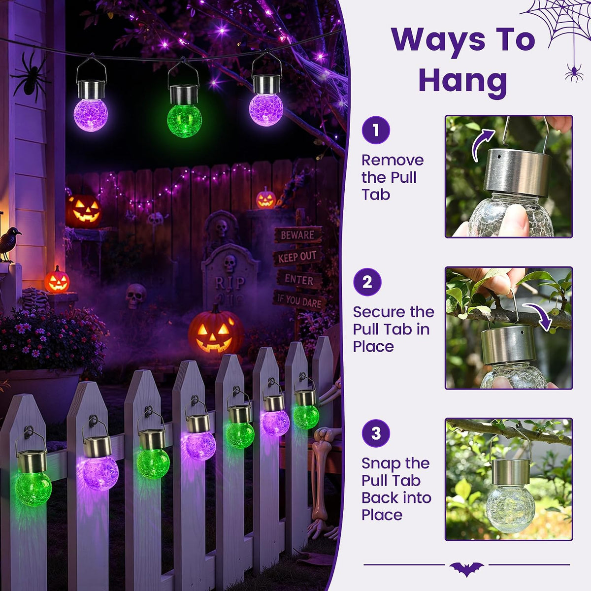GIGALUMI Luces solares de Halloween Linternas solares colgantes al...