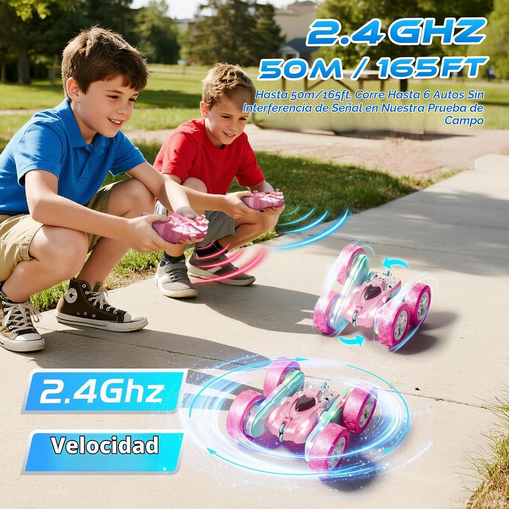 Zalneo Coche RC color rosa 4WD, control remoto, barra de luz LED de...