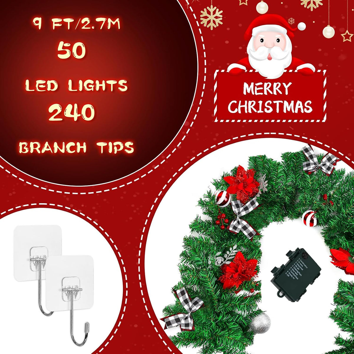 LBSUN Guirnalda de Navidad con luces, decoraciones navideñas preilu...