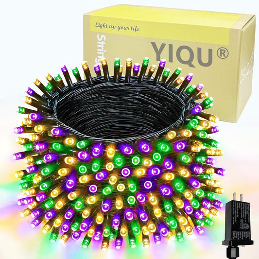 200 luces LED extensibles de Mardi Gras, verdes, amarillas y morada...