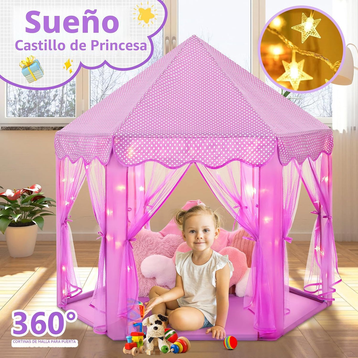 Monobeach Tienda de campaña de princesa para niñas, casa de juegos...