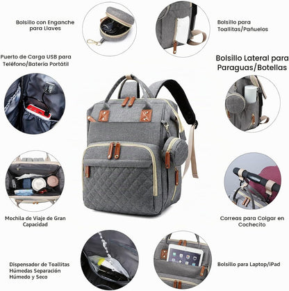 Bolsa de pañales con cambiador, mochila para bebé con cambiador ple...