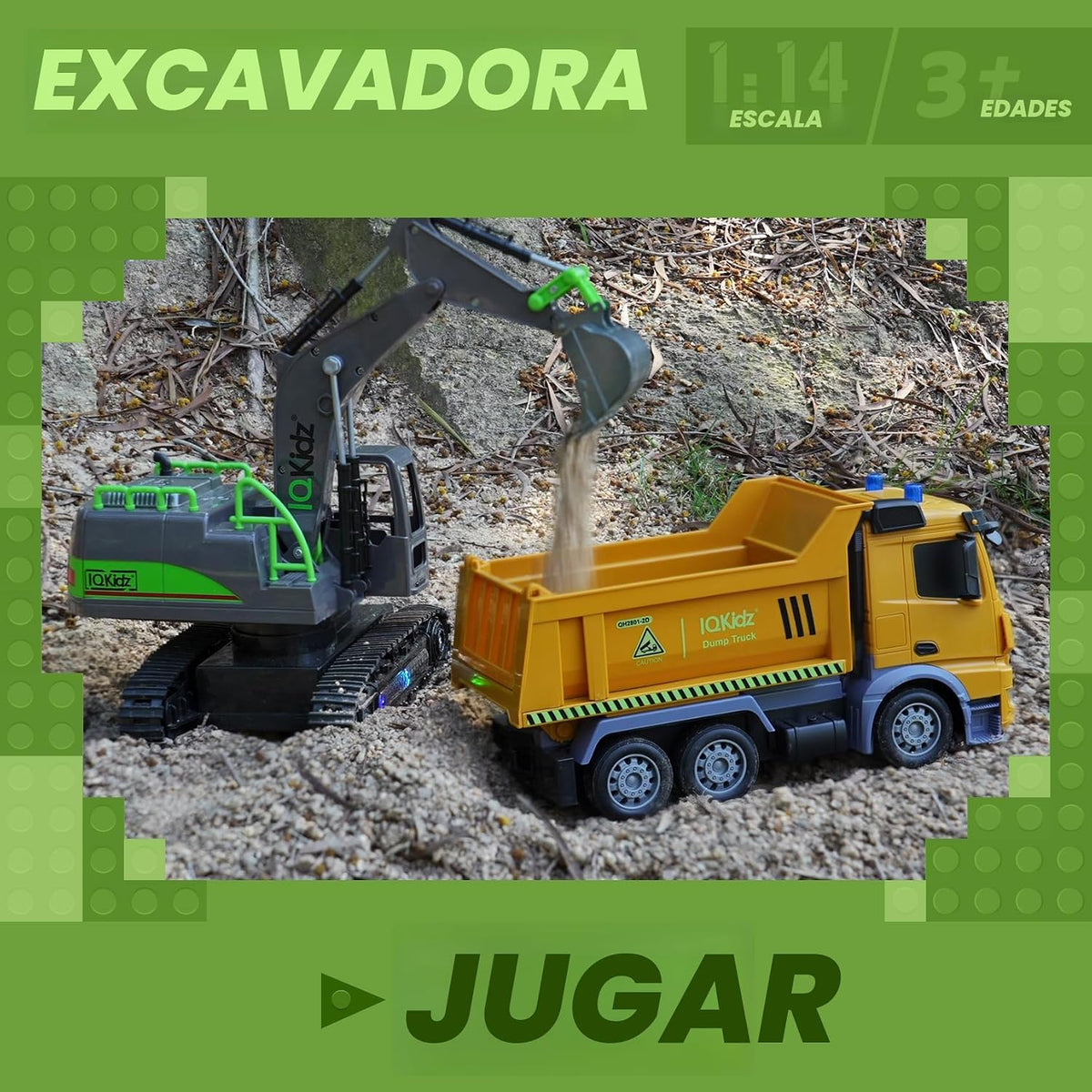 IQKidz Excavadora de juguete a control remoto para niños de 4 a 7 a...
