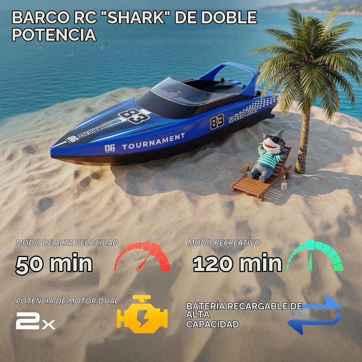 BEZGAR 2 paquetes de 10 pulgadas 15 KPH Fast RC Shark Barcos para n...