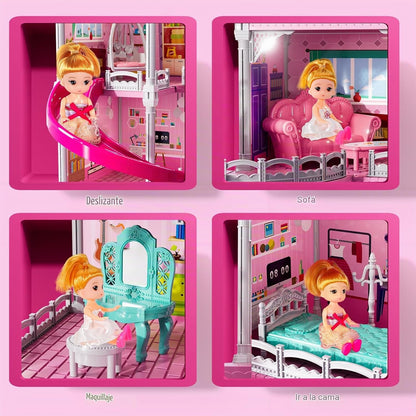 JUKUDAHU Juego de villa para niñas de 3 a 7 años, 3 pisos, 8 habita...