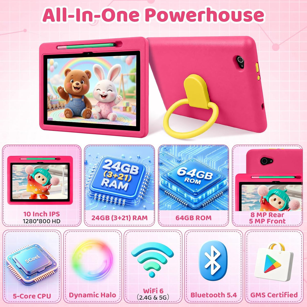 Android 16 Kids Tablet HD de 10 pulgadas con lápiz capacitivo y fun...