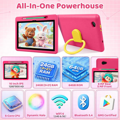 Android 16 Kids Tablet HD de 10 pulgadas con lápiz capacitivo y fun...