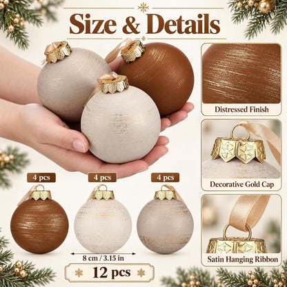 Yunlly - 12 adornos de Navidad neutros 2026, color beige marfil car...