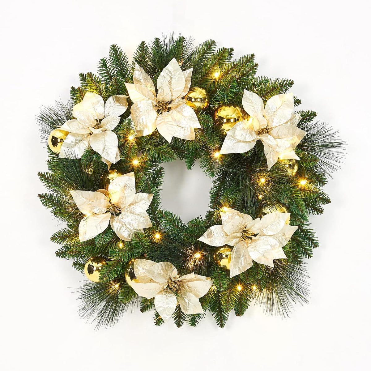 Garvee Corona de Navidad de 24 pulgadas con Flores, Hojas de Ciprés...