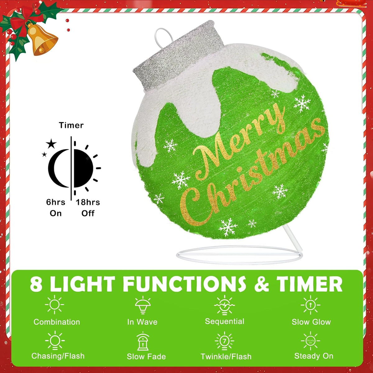 3 adornos navideños para exteriores, bola iluminada emergente con a...